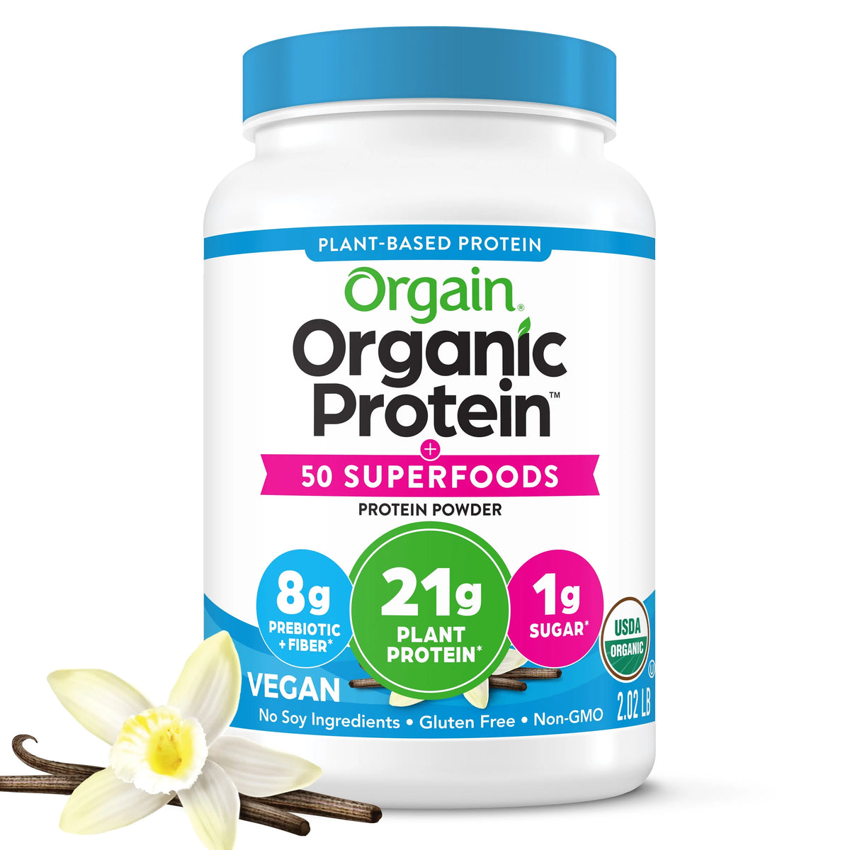 Organic Plant Based Protein Superfoods Powder Vanilla Bean 2.02 lb E2498