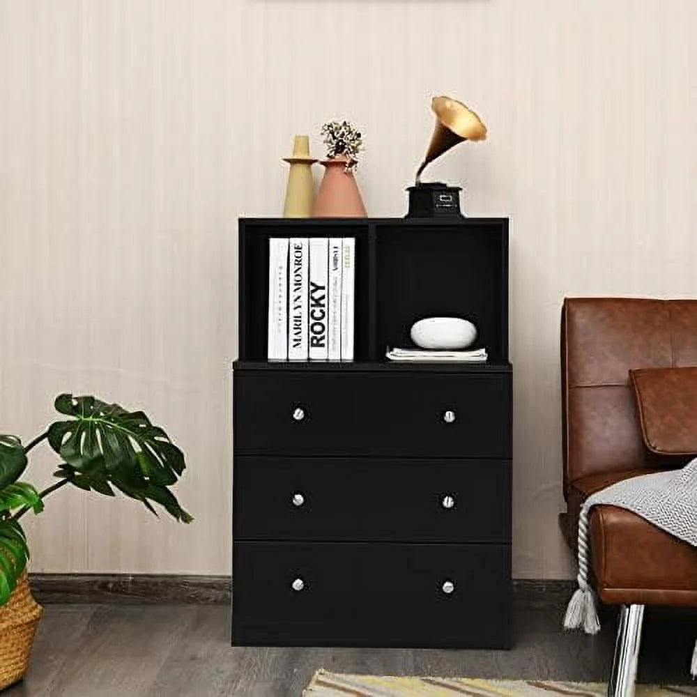 Black 3 Drawer 2 Cubby Dresser 24x16x37 Inch I2801