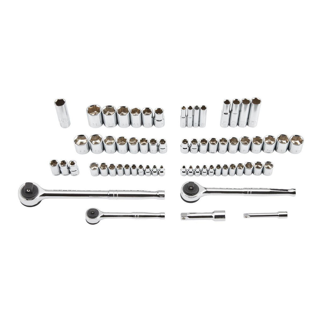1/4 in., 3/8 in., and 1/2 in. Drive SAE and Metric Socket Set, 64-Piece M598252