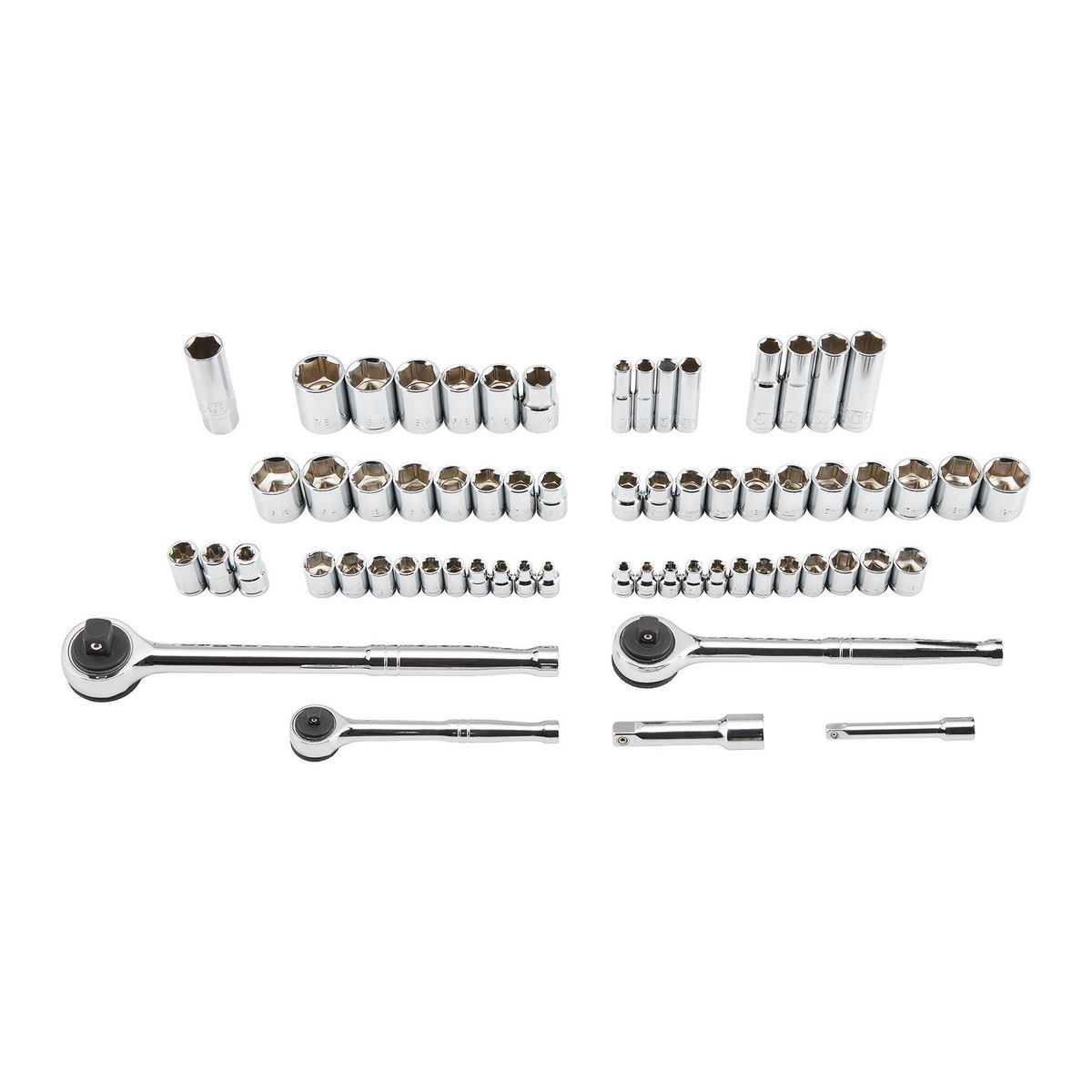 1/4 in., 3/8 in., and 1/2 in. Drive SAE and Metric Socket Set, 64-Piece M598252