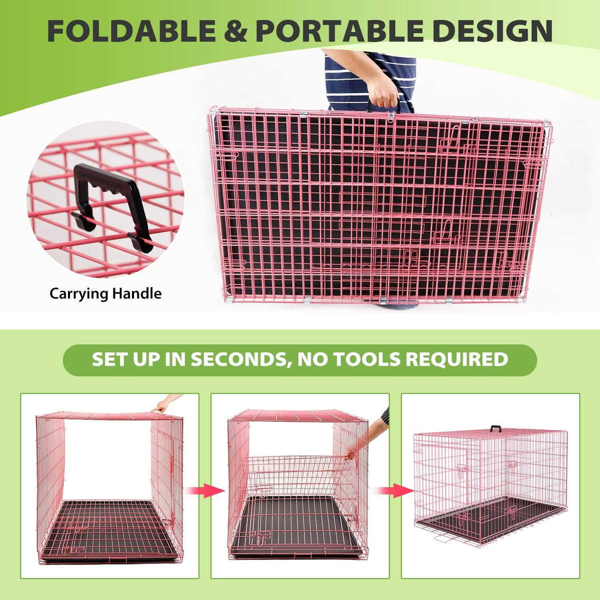 42 inch Foldable Metal Dog Crate with 2 Doors J876498