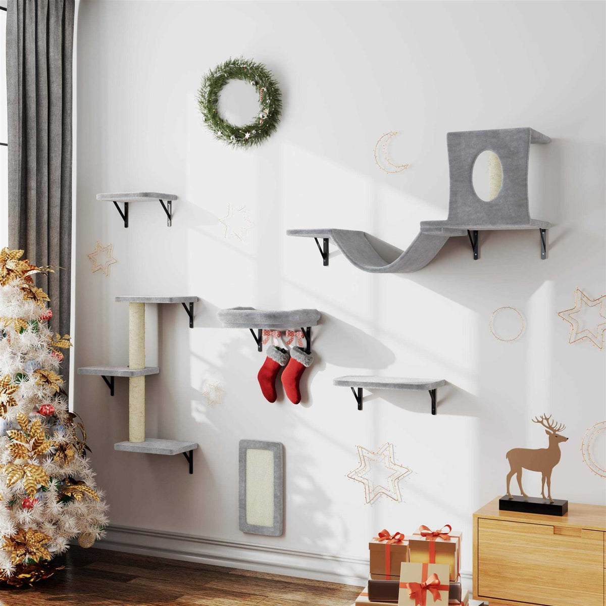 6 Pcs Wall-Mounted Cat Shelves E18069