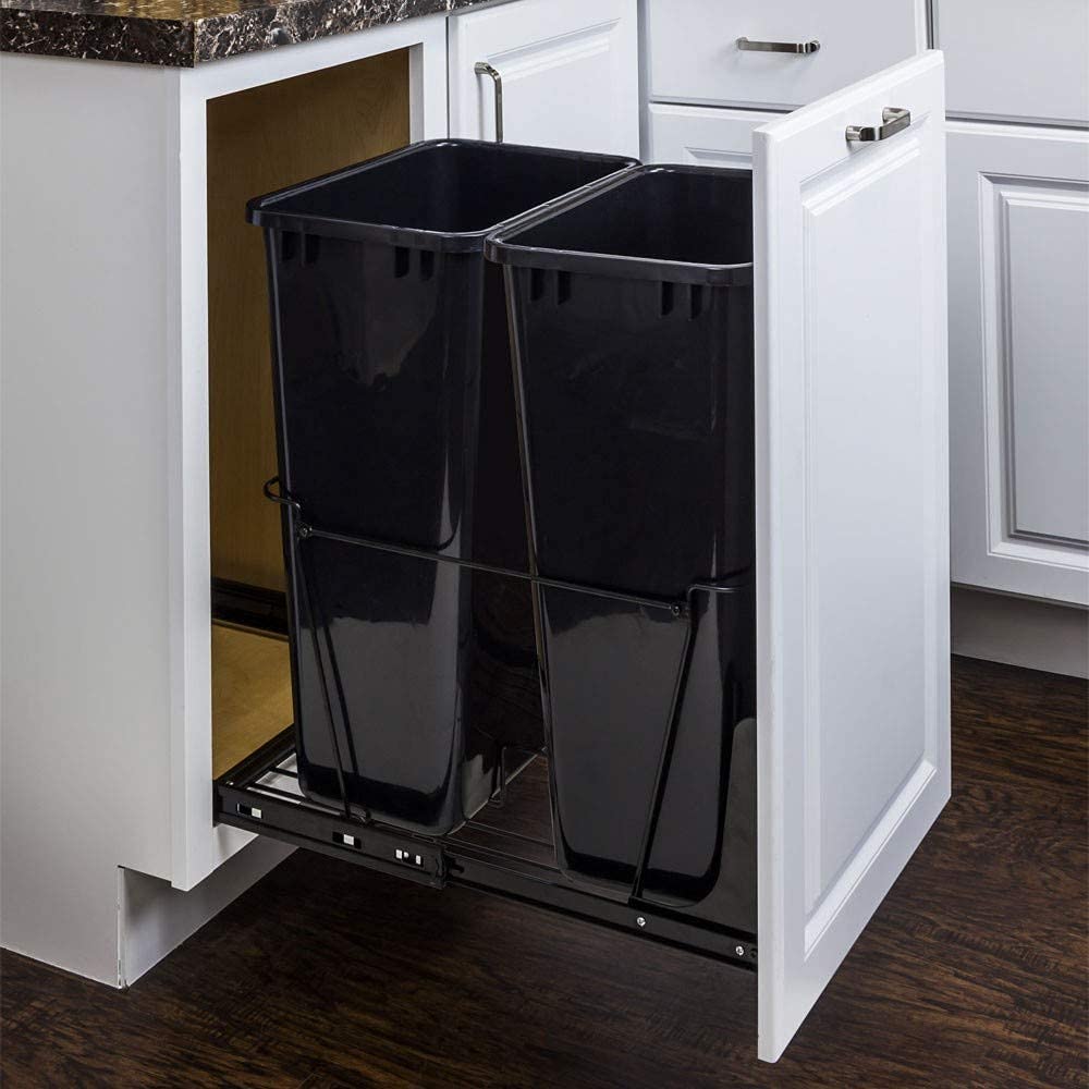 Black Double Pullout Waste Container Y590