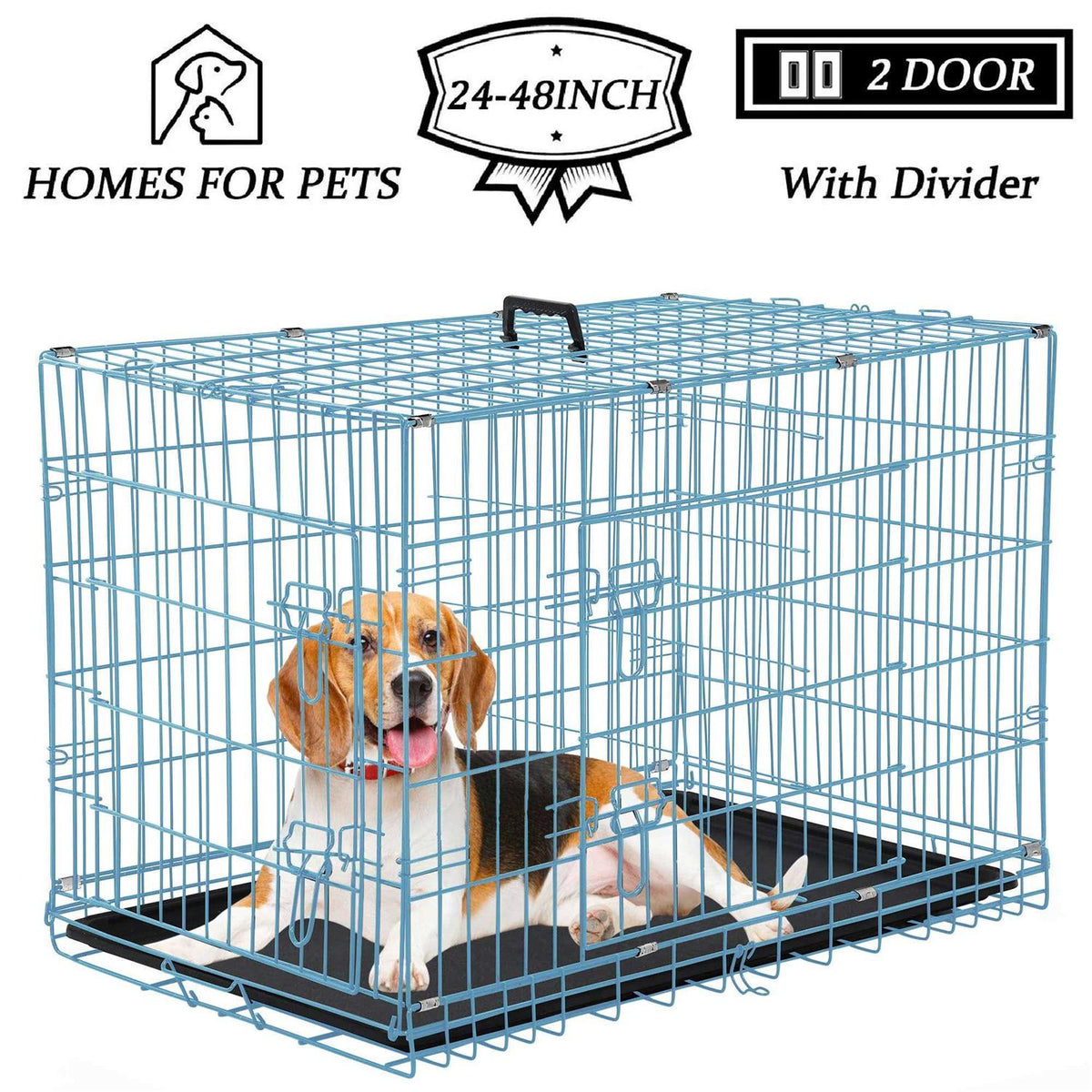 Foldable Large Metal Wire Dog Crate with Plastic Tray N249