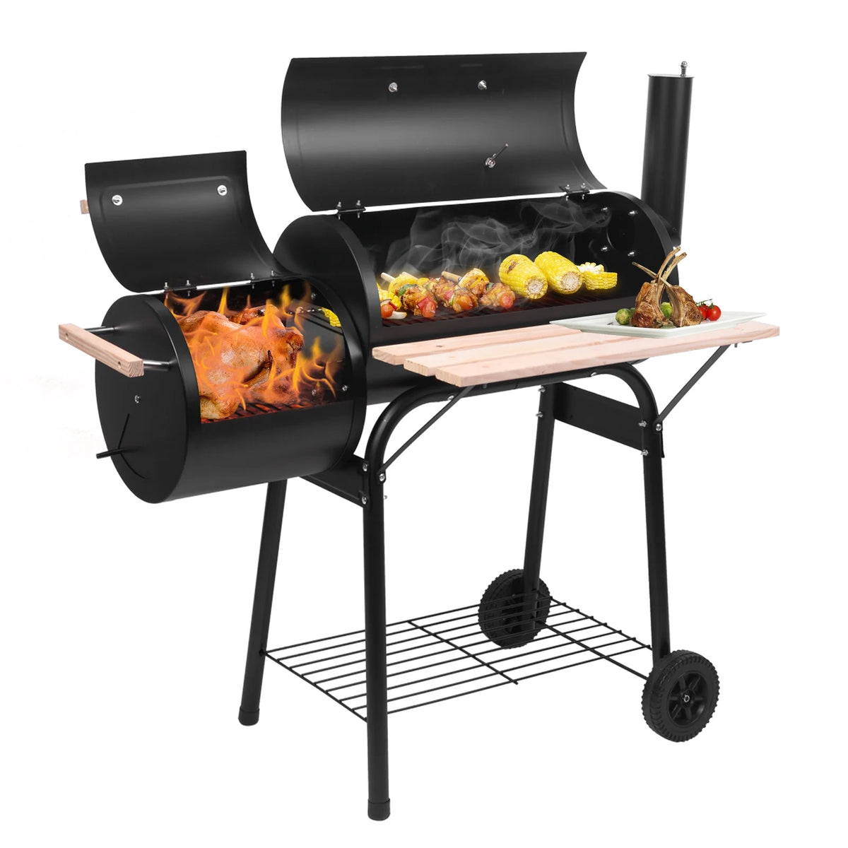 Charcoal Grill Portable BBQ Grill and Offset Smoker Steel BBQ Pit B4135