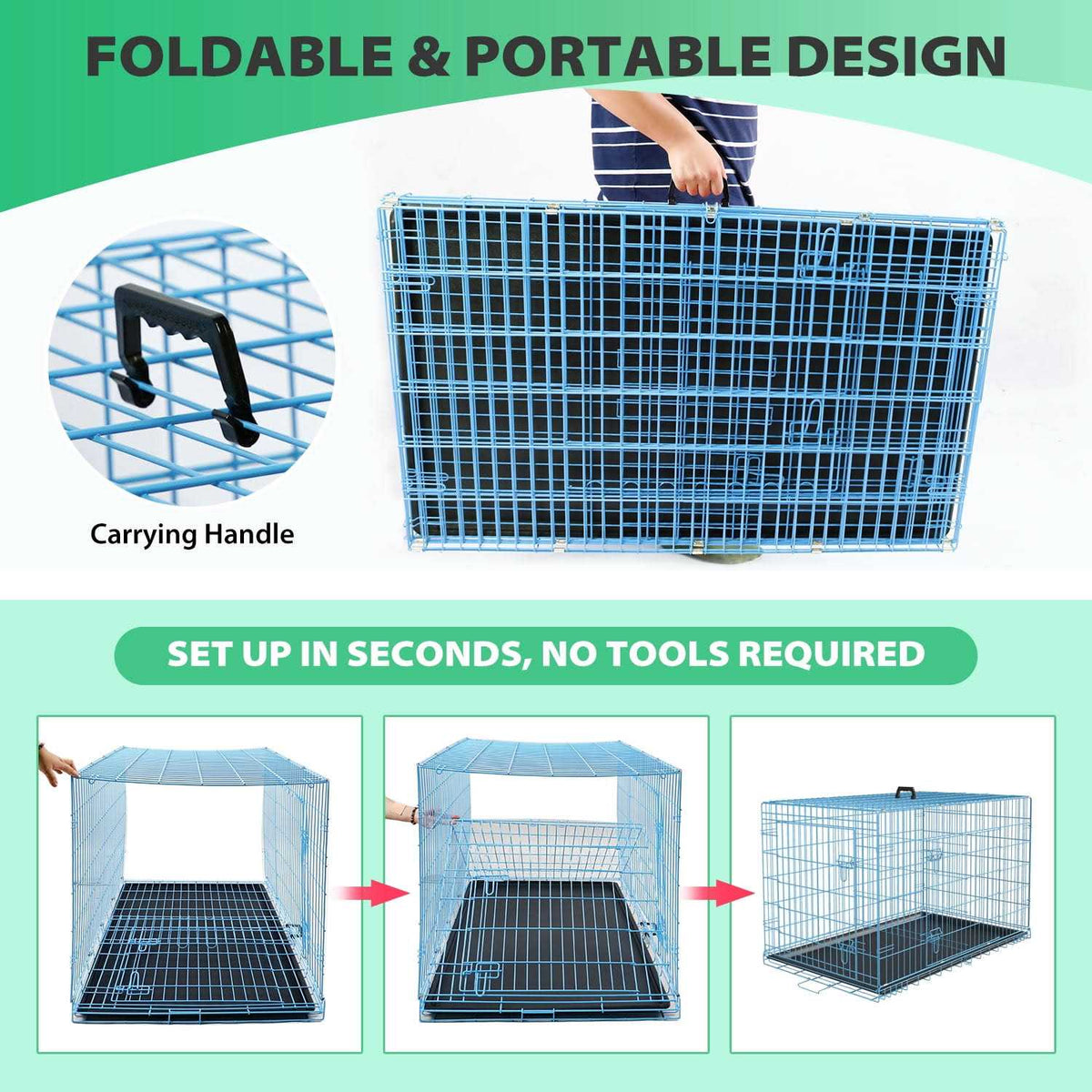 Foldable Large Metal Wire Dog Crate with Plastic Tray N249