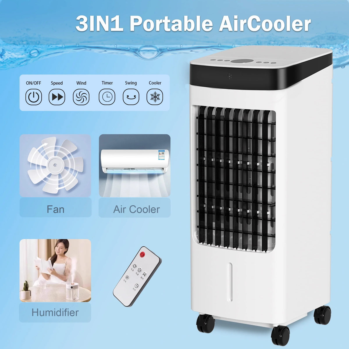 Portable Oscillating Evaporative Air Cooler with 3 Speeds T681