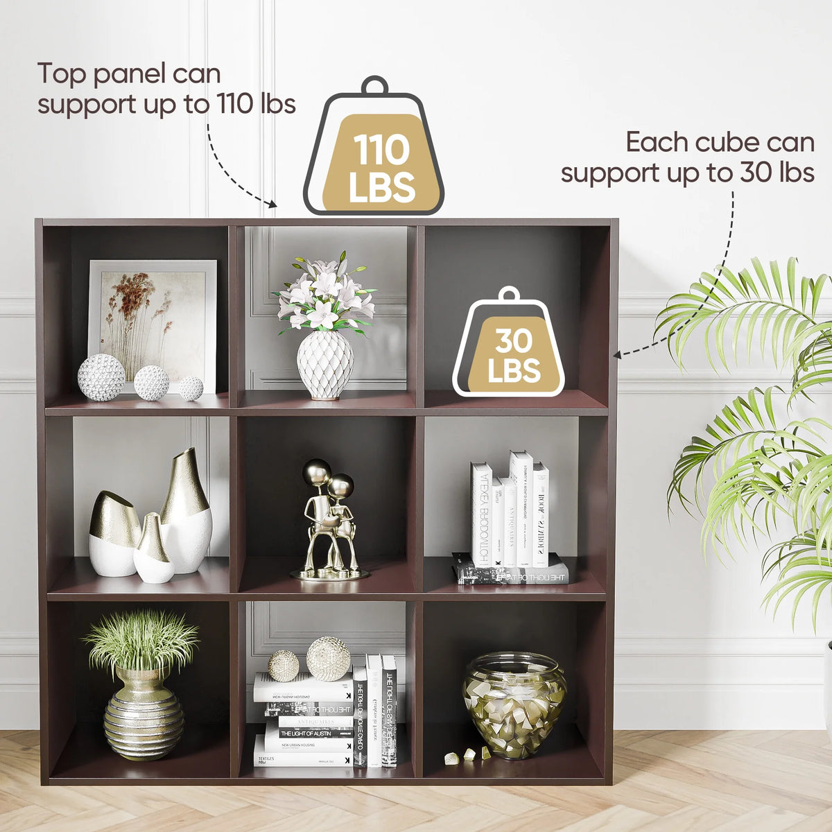 3-Tier 9 Cube Wood Storage Organizer A981
