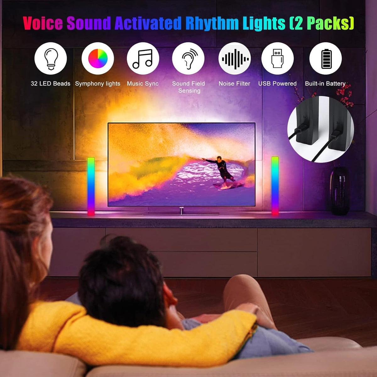 Battery Powered RGB Sound Control Rhythm Light Bar B6097