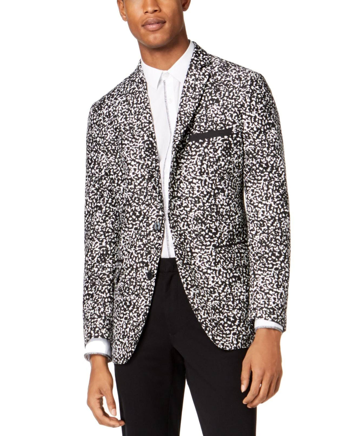 Black Large Patterned Slim Fit Blazer E75797