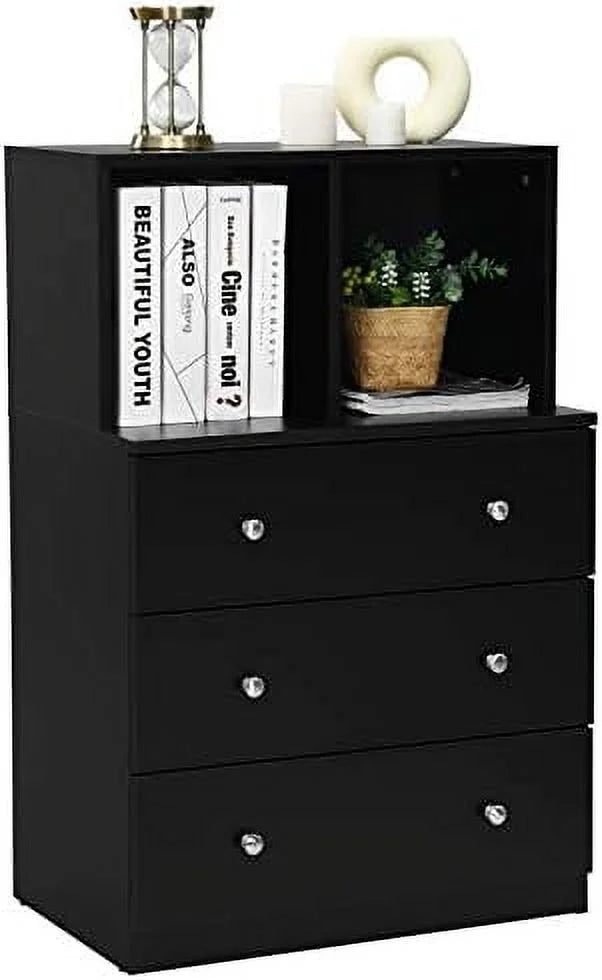 Black 3 Drawer 2 Cubby Dresser 24x16x37 Inch I2801