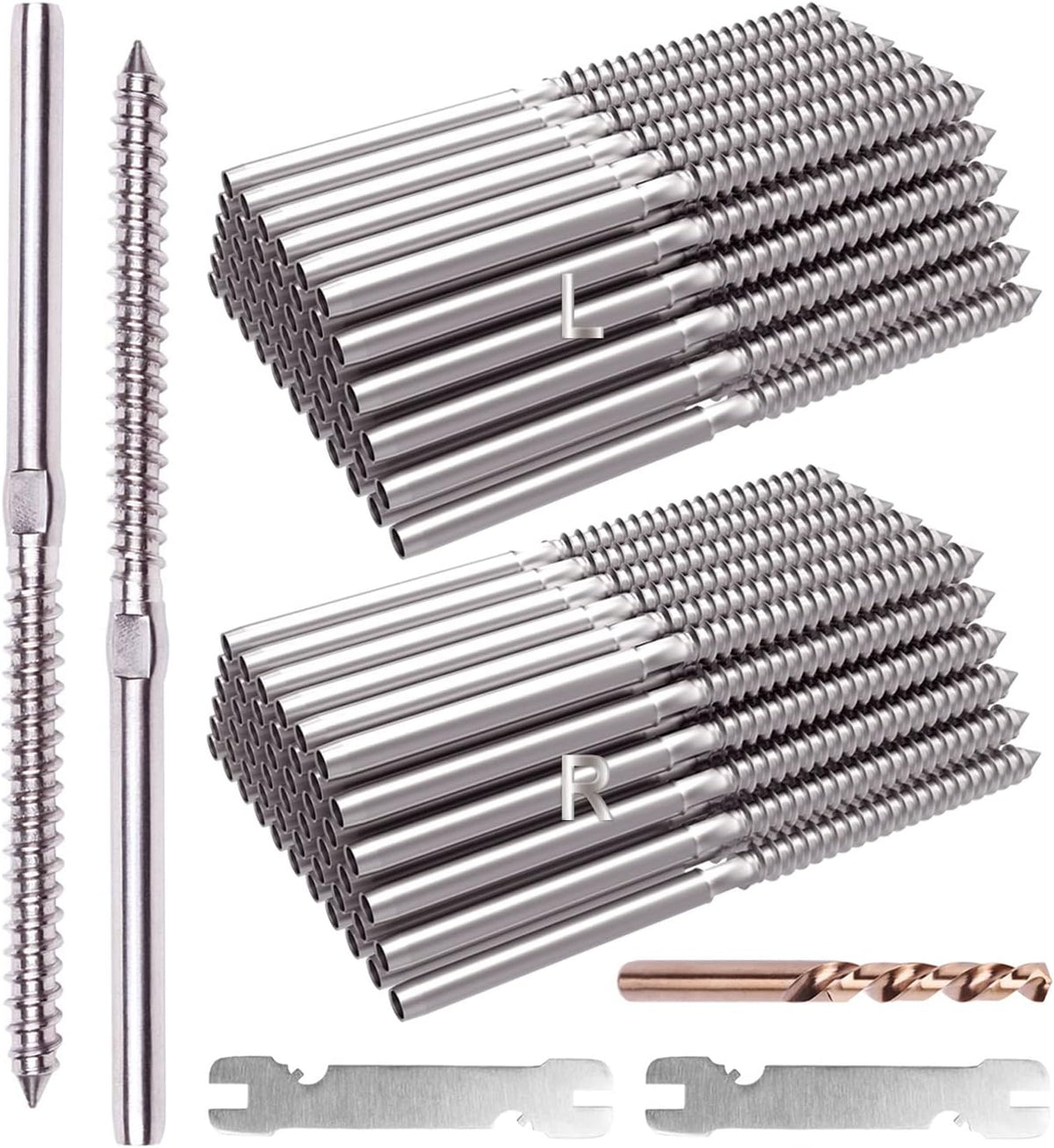 60 Pack T316 Stainless Steel Right&Left Handed Thread Swage Lag Screws C530