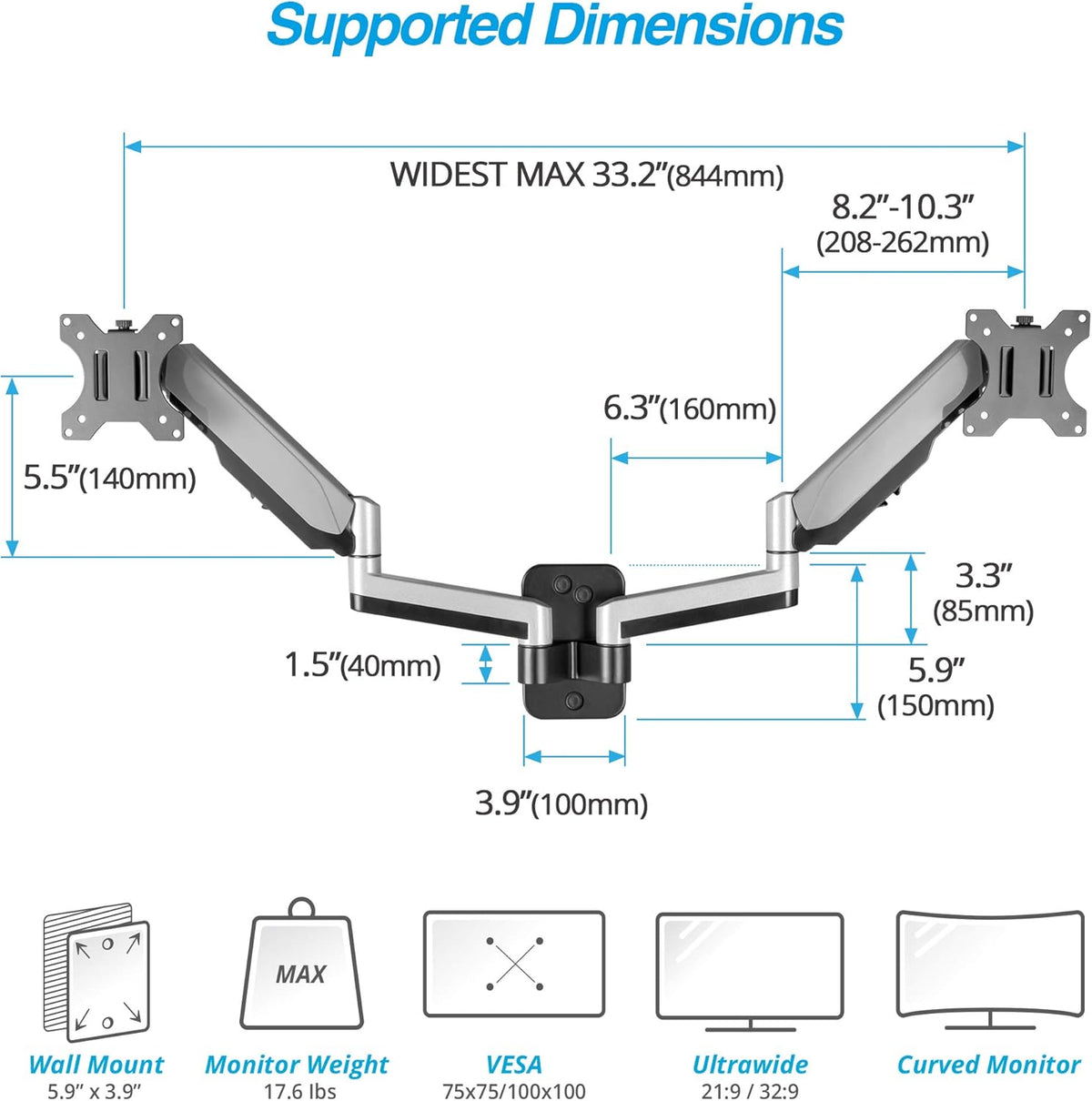 Dual 13-32 Monitor Wall Mount Full Motion Adjustable Monitor Arm G857