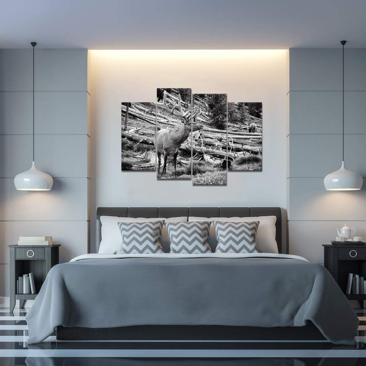 Black and White Deer Canvas Wall Art 4 Pieces P328
