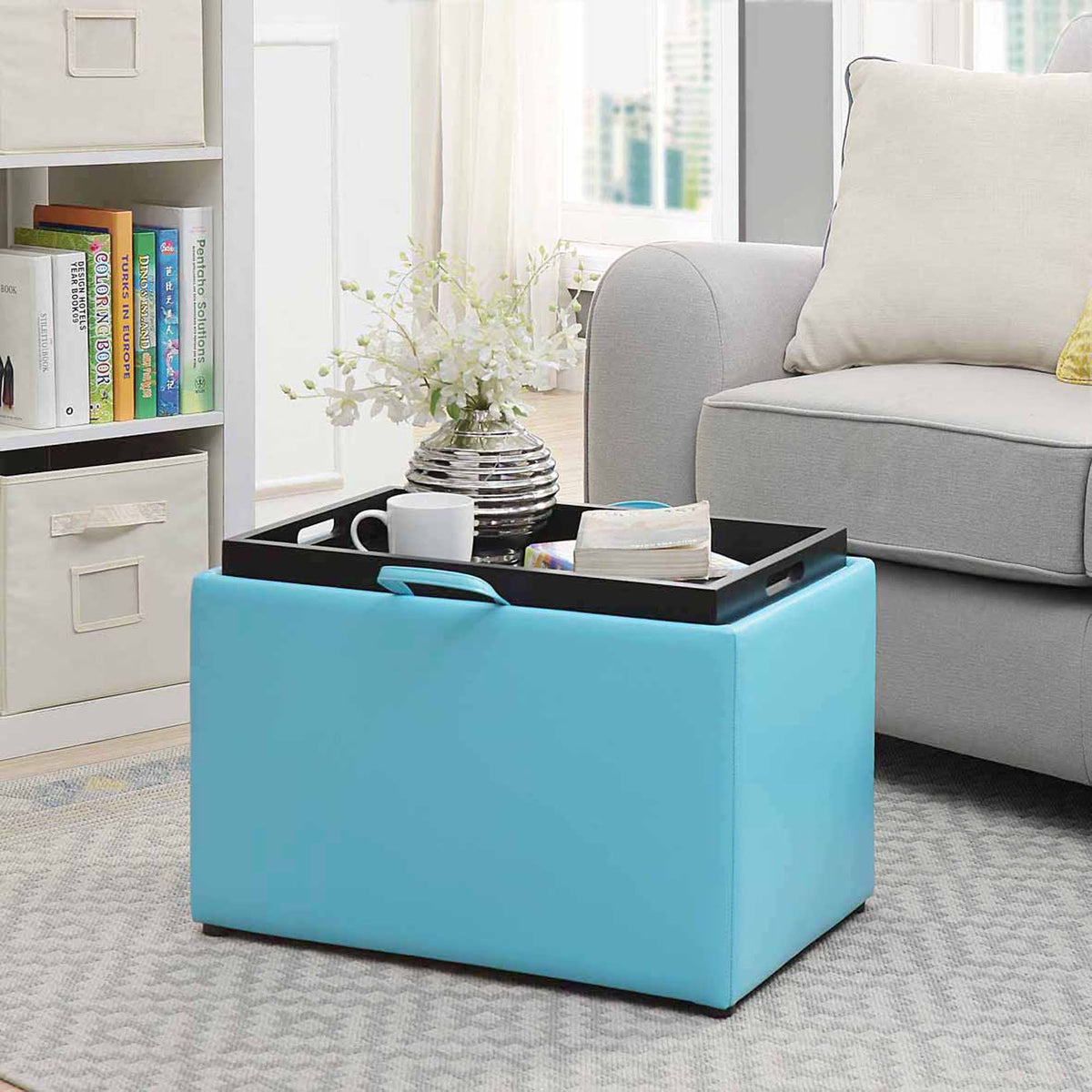 Teal Accent Storage Ottoman Y547446