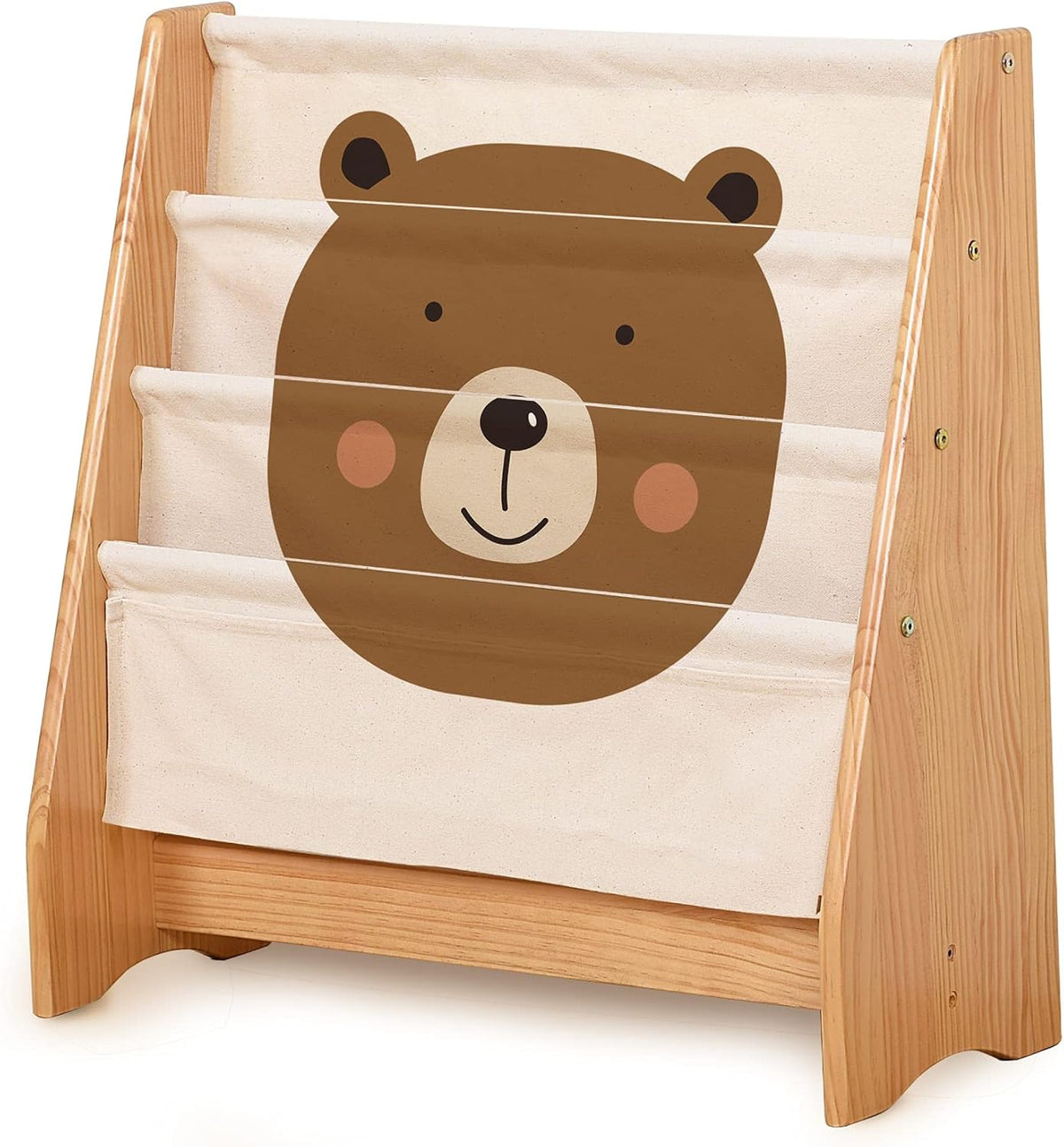 100% Natural Pine Wood Kids 3 Tier Bookcase with Stationery Pocket Y3371