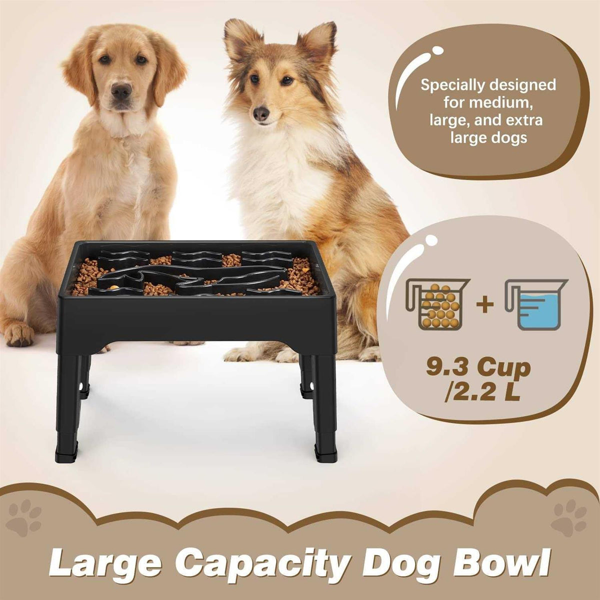 9 Cups Raised Slow Feeder Dog Bowls with 4 Adjustable Heights U13661