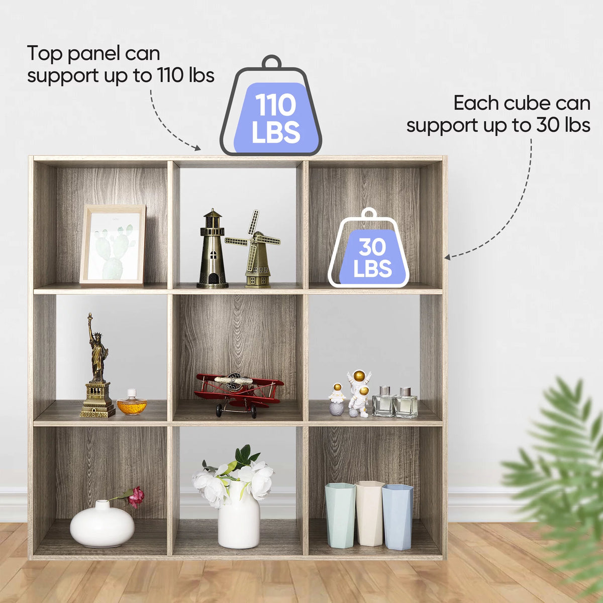 3-Tier 9 Cube Wood Storage Organizer A981