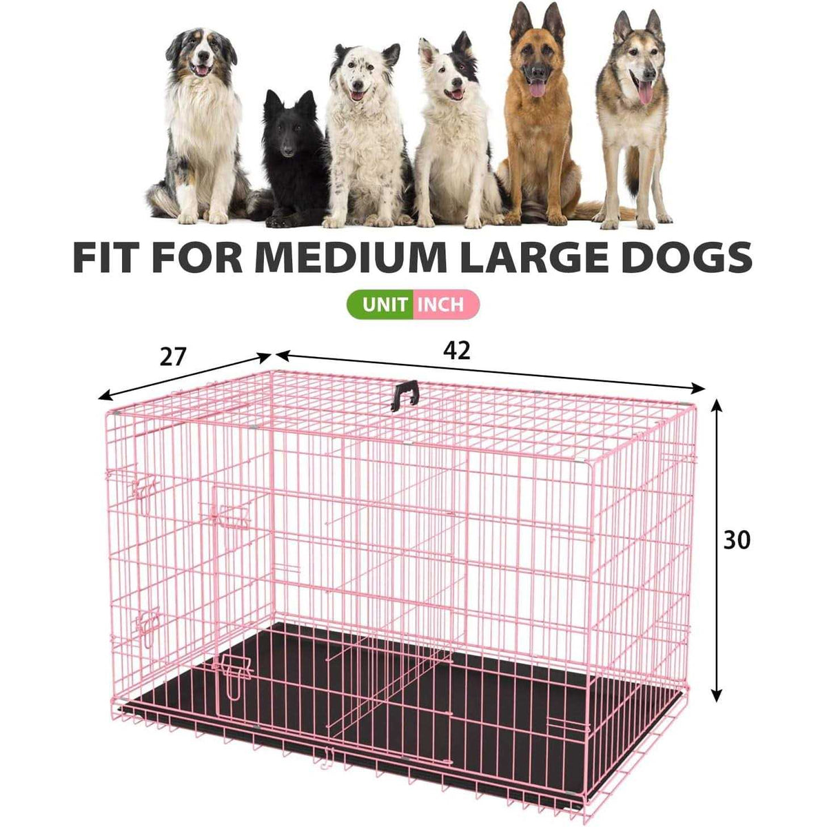 42 inch Foldable Metal Dog Crate with 2 Doors J876498