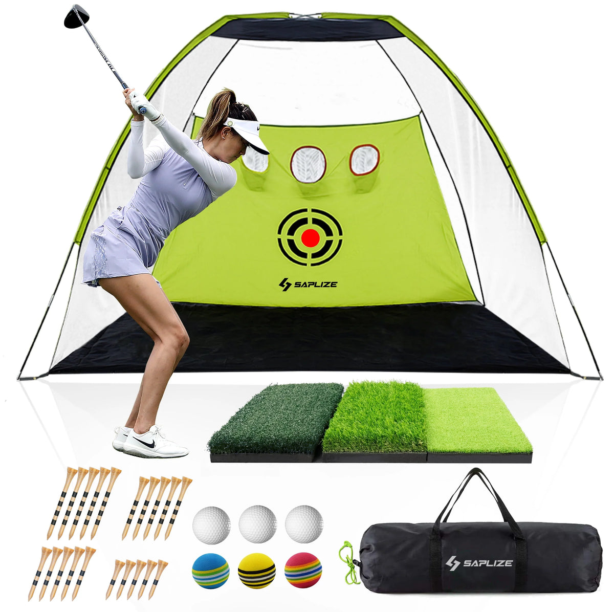 10 x 7 ft Golf Practice Net with Golf Mat, Tees and Balls V4296
