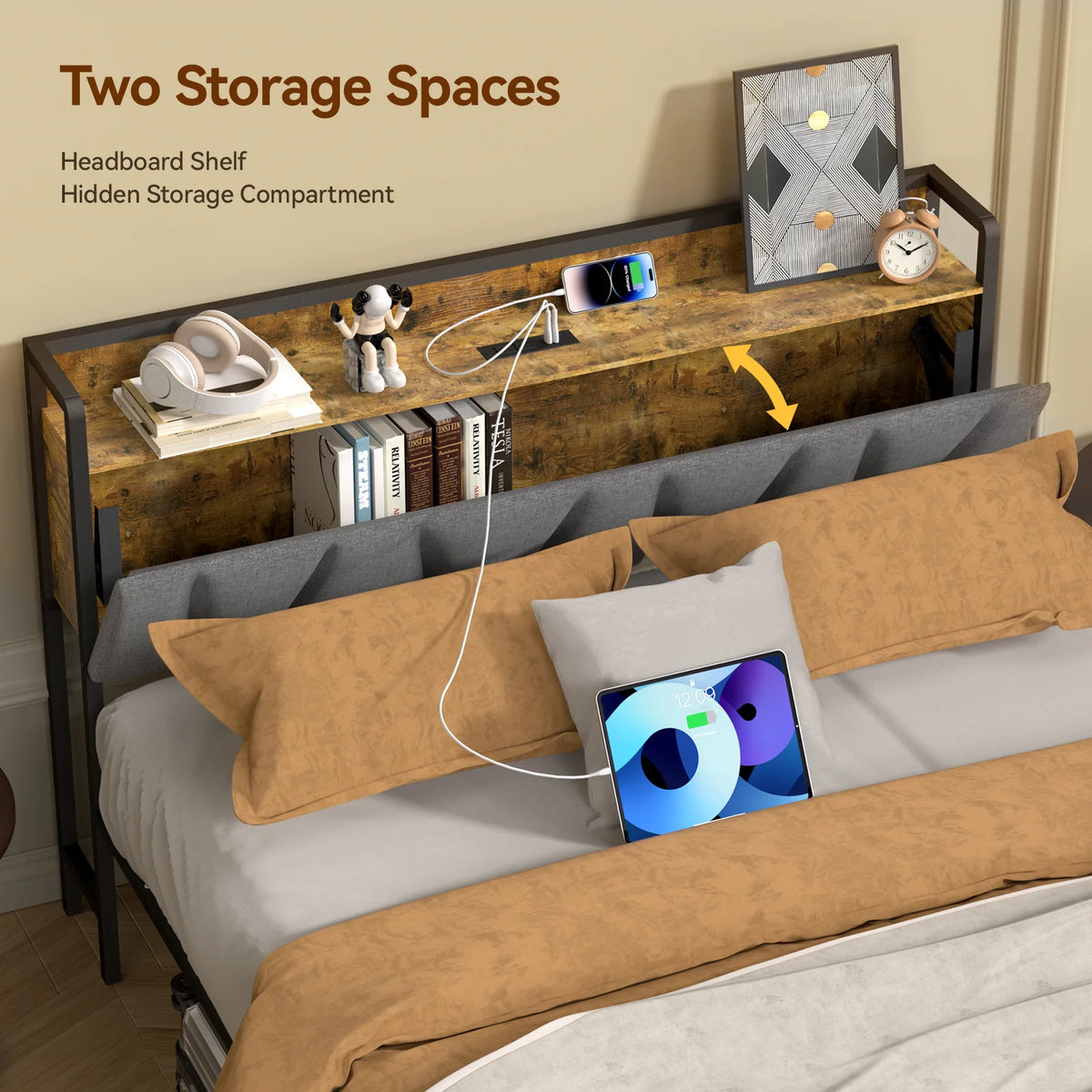 Queen Bed Frame with Headboard and Storage K309