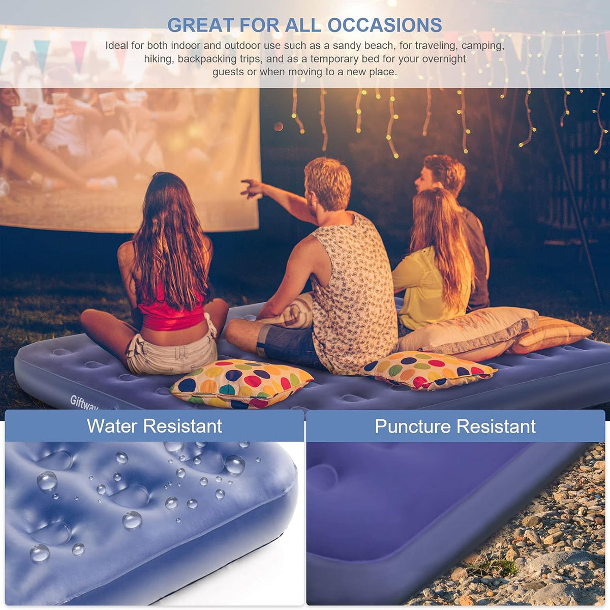 Queen Camping Air Mattress Inflatable Air Bed with Flocked Top Foldable M677