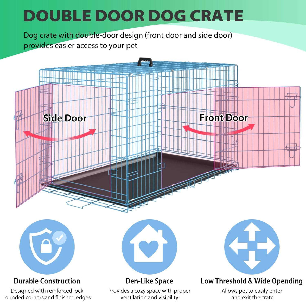 Foldable Large Metal Wire Dog Crate with Plastic Tray N249
