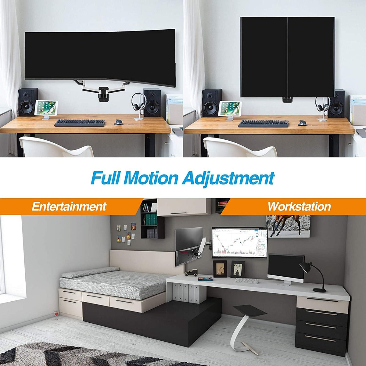 Dual 13-32 Monitor Wall Mount Full Motion Adjustable Monitor Arm G857