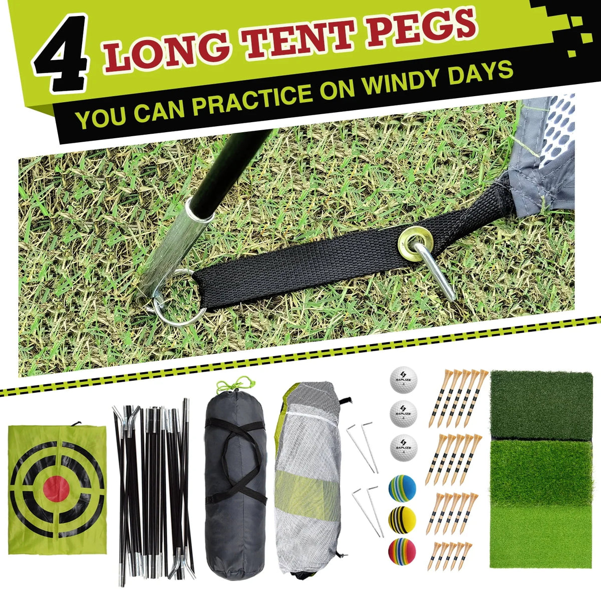 10 x 7 ft Golf Practice Net with Golf Mat, Tees and Balls V4296