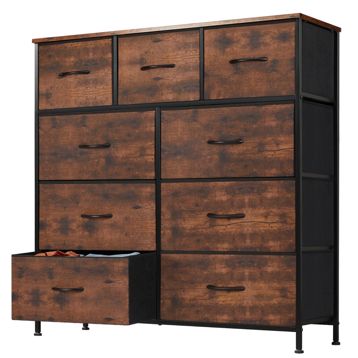 Black 5 Drawer Fabric Dresser with Wood Top F4595
