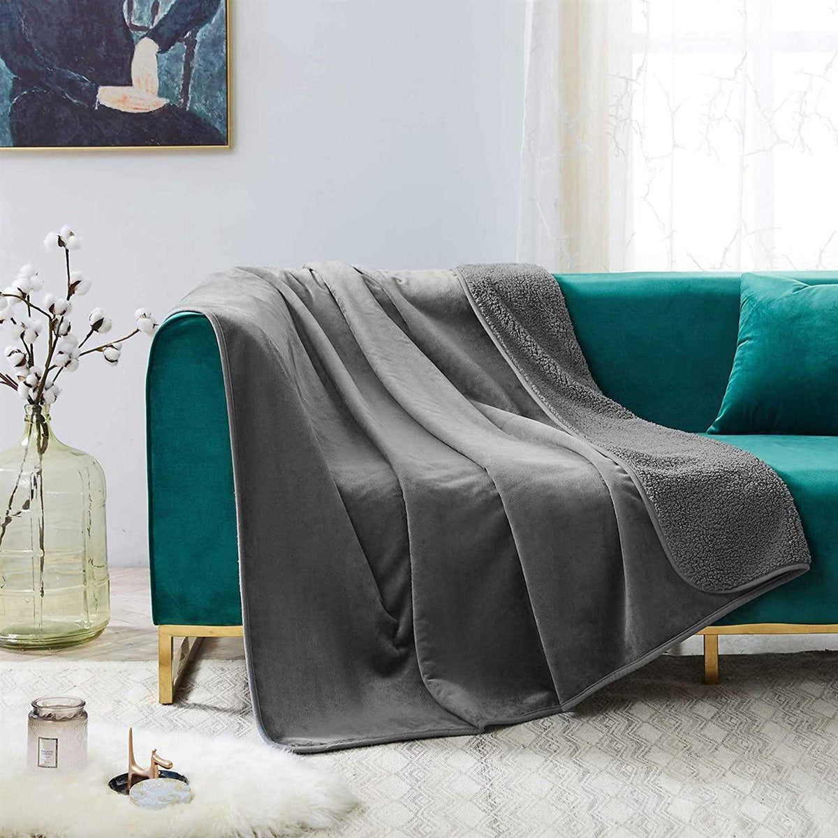 Grey Sherpa Waterproof Leakproof Dog Blanket L969284