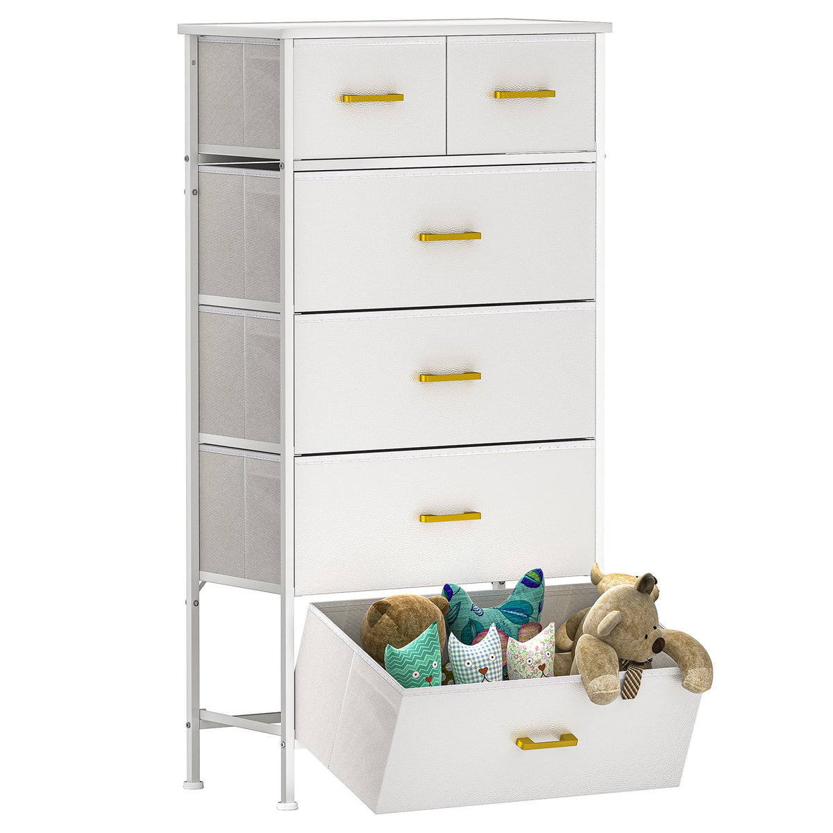 White 6 Drawer Wooden Dresser with Steel Frame L6270