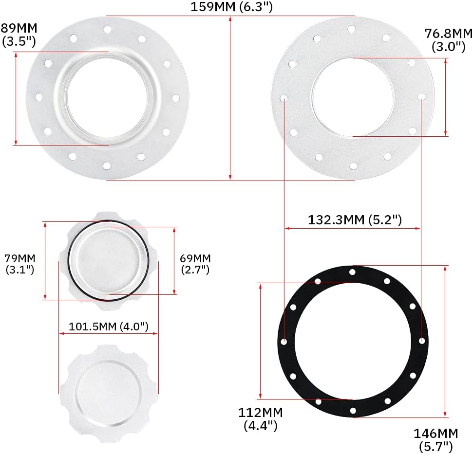 Billet Aluminum Fuel Cell Gas Cap with 12 Hole Bung and Gasket P951
