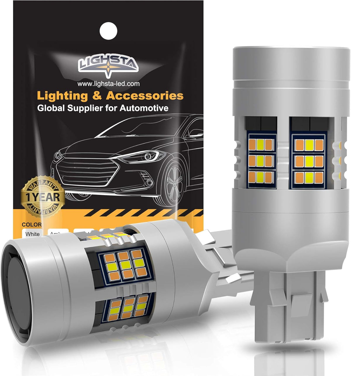 7443 7444 T20 992 7444NA Switchback LED Bulbs Dual Color Amber Yellow Turn Signal White Daytime Running Parking Lights Pack of 2 A67229