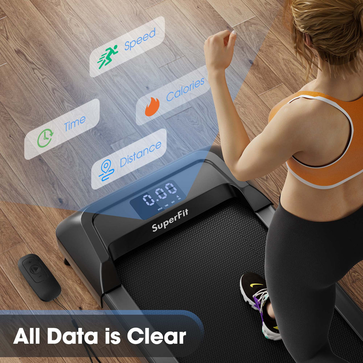 0.6-3.8MPH Walking Pad Under Desk Treadmill with Remote Control and LED Display Black S8269