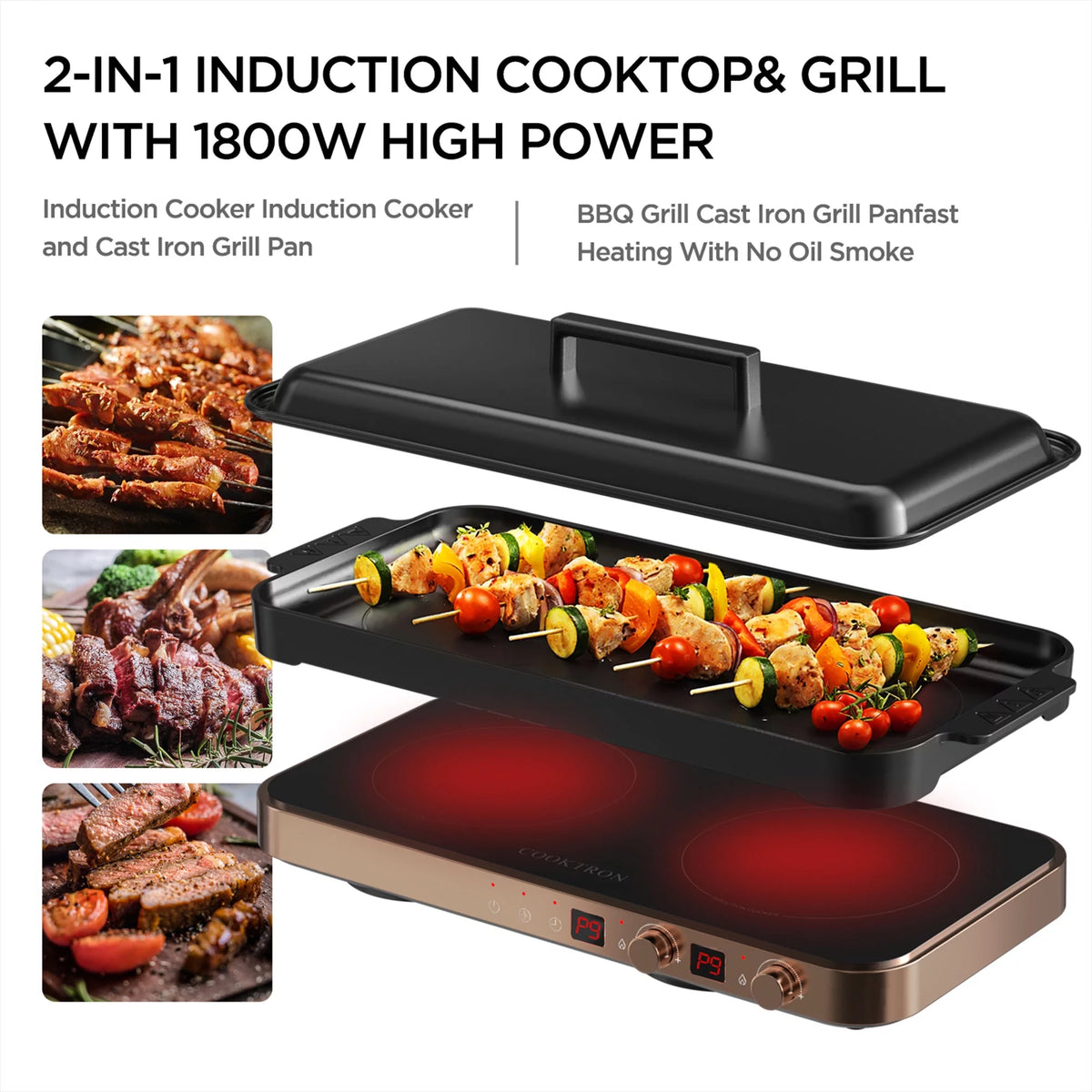 Portable Induction Cooktop Electric Stove & Cast Iron Griddle S875472