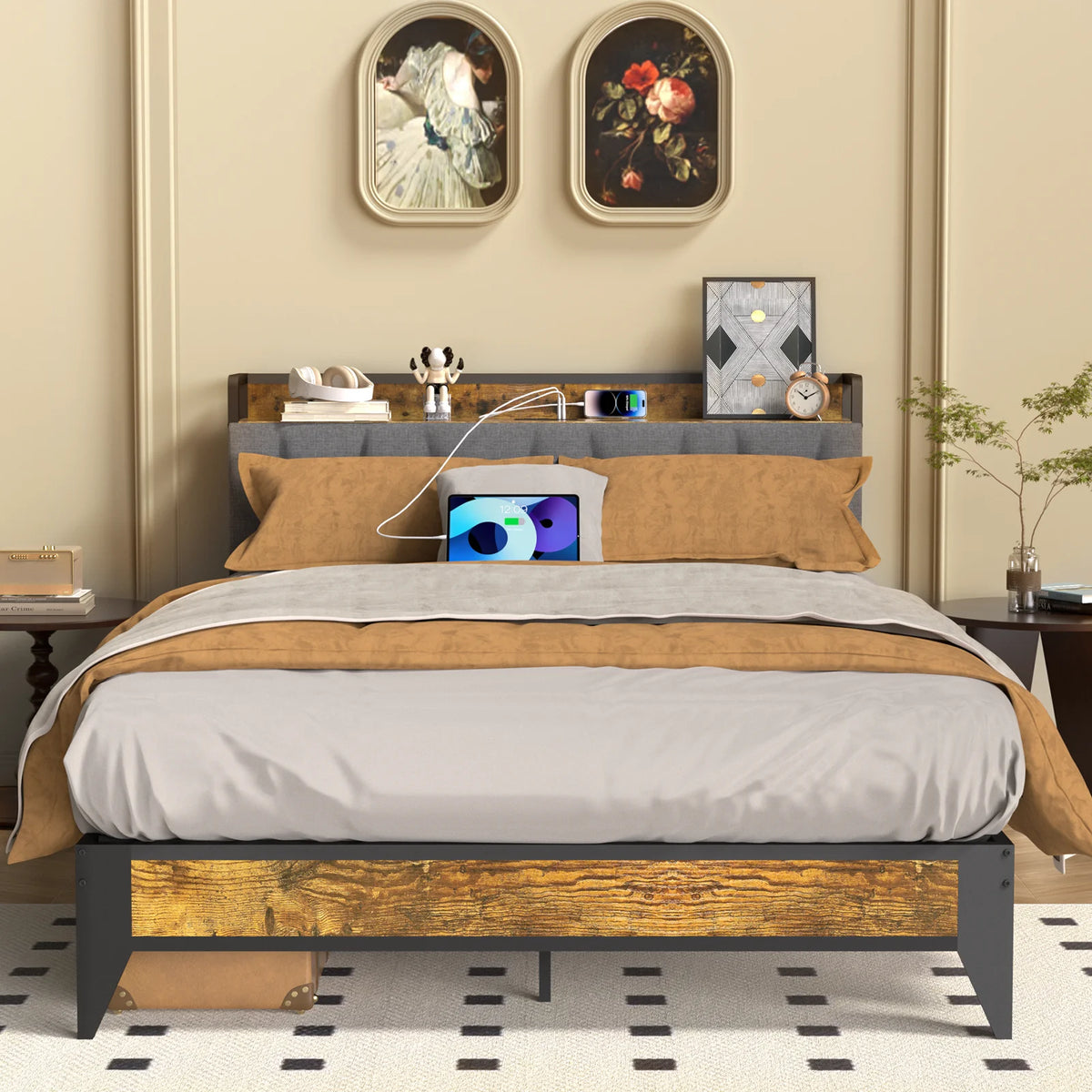 Queen Bed Frame with Headboard and Storage K309