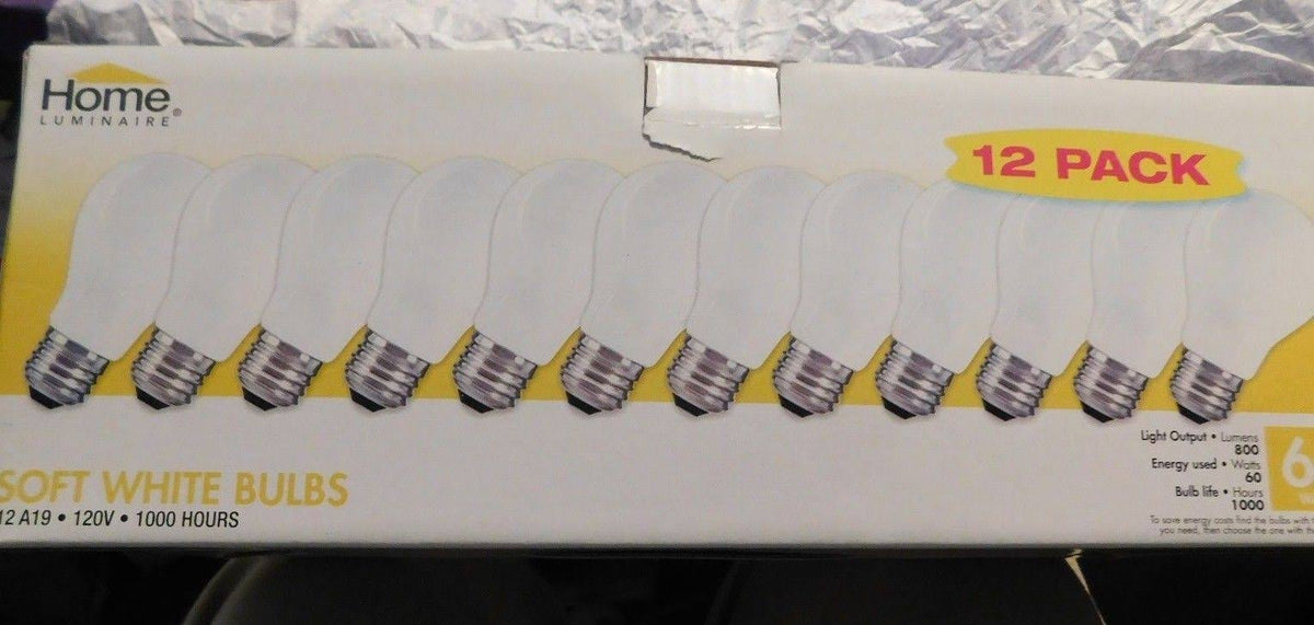 12 Pack 60 Watt Soft White A19 Incandescent Light Bulbs L637