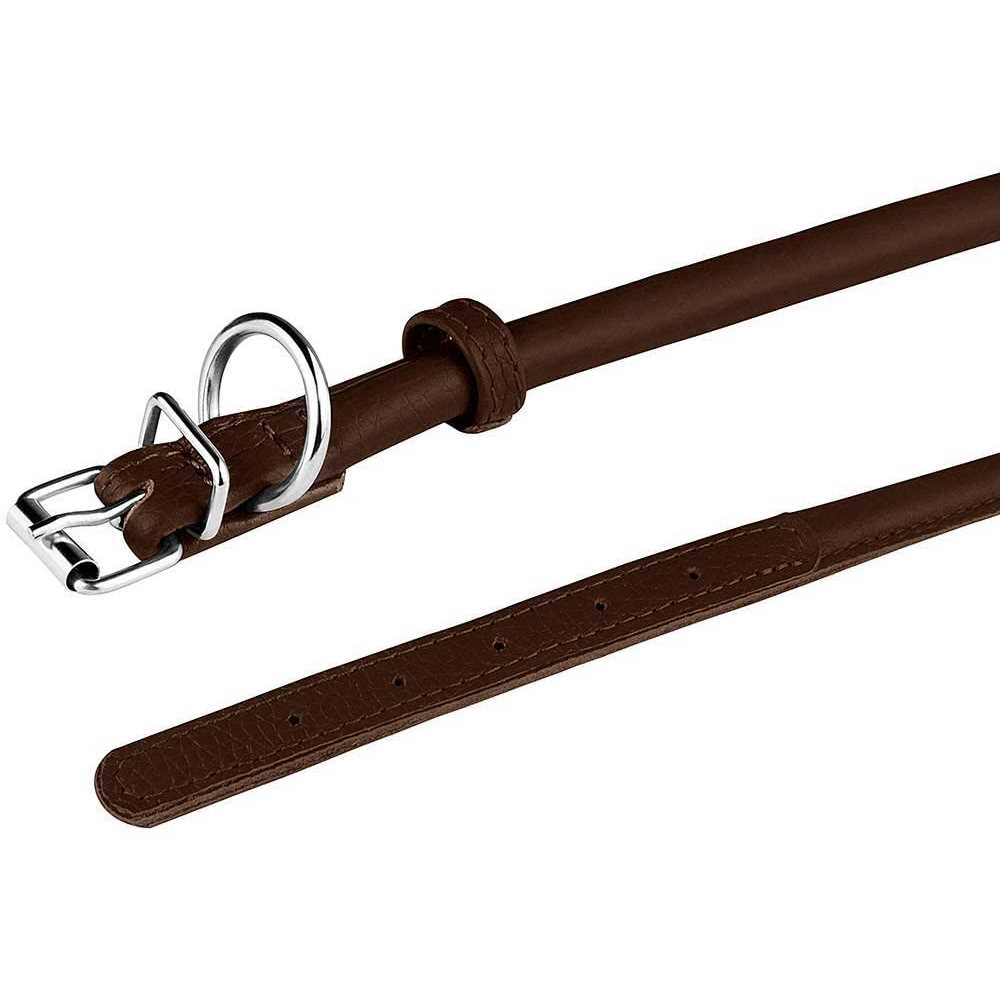 Rolled Leather Dog Collar with QR ID Dog Tag N256309