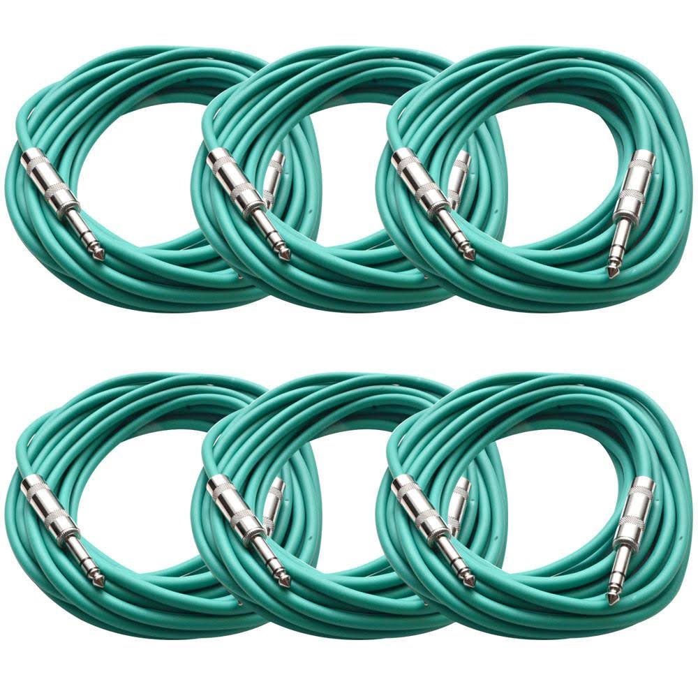 6 Pack 25 Foot Green 1/4" TRS Patch Cable X236462