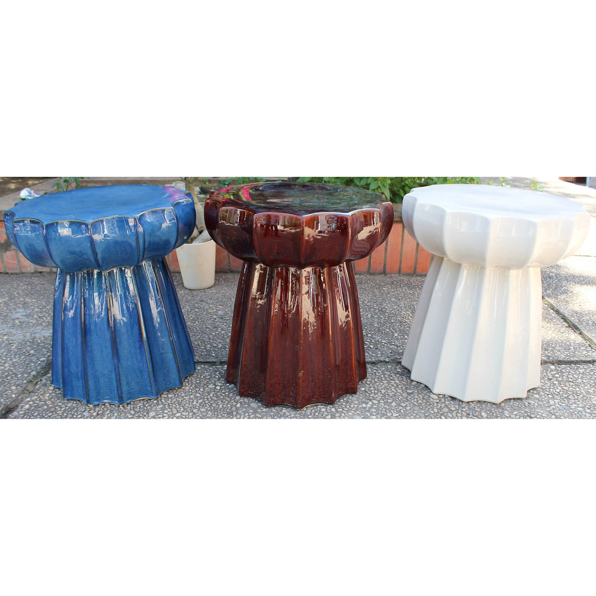 Round Scalloped Ceramic Garden Stool W364115