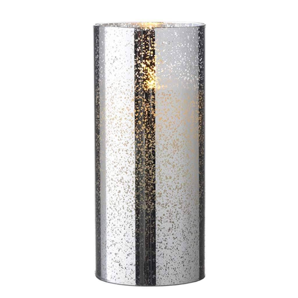 Silver Mercury Glass LED Pillar Candle with Timer G60084