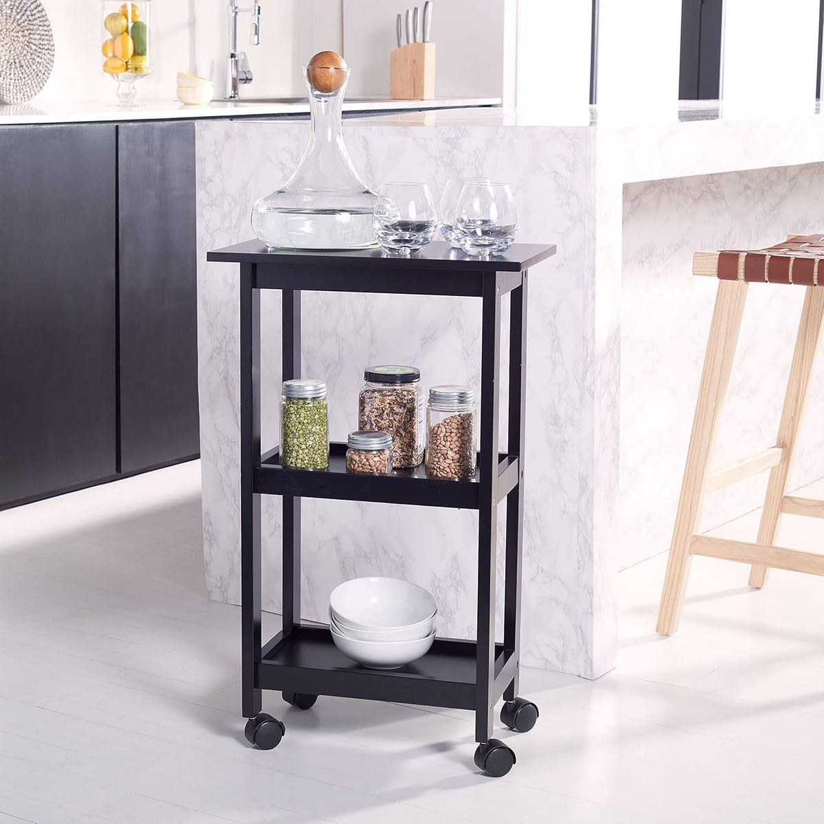 White 2-Shelf Bar Trolley with Wheels H5696