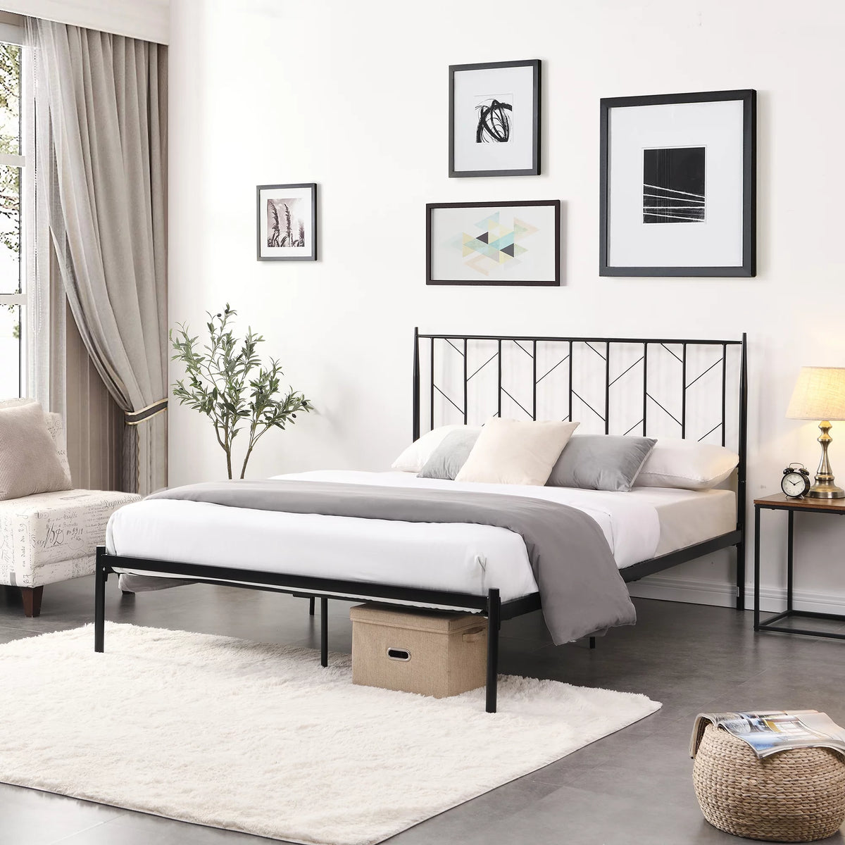 Full Size Metal Platform Bed with Headboard and Underbed Storage V643