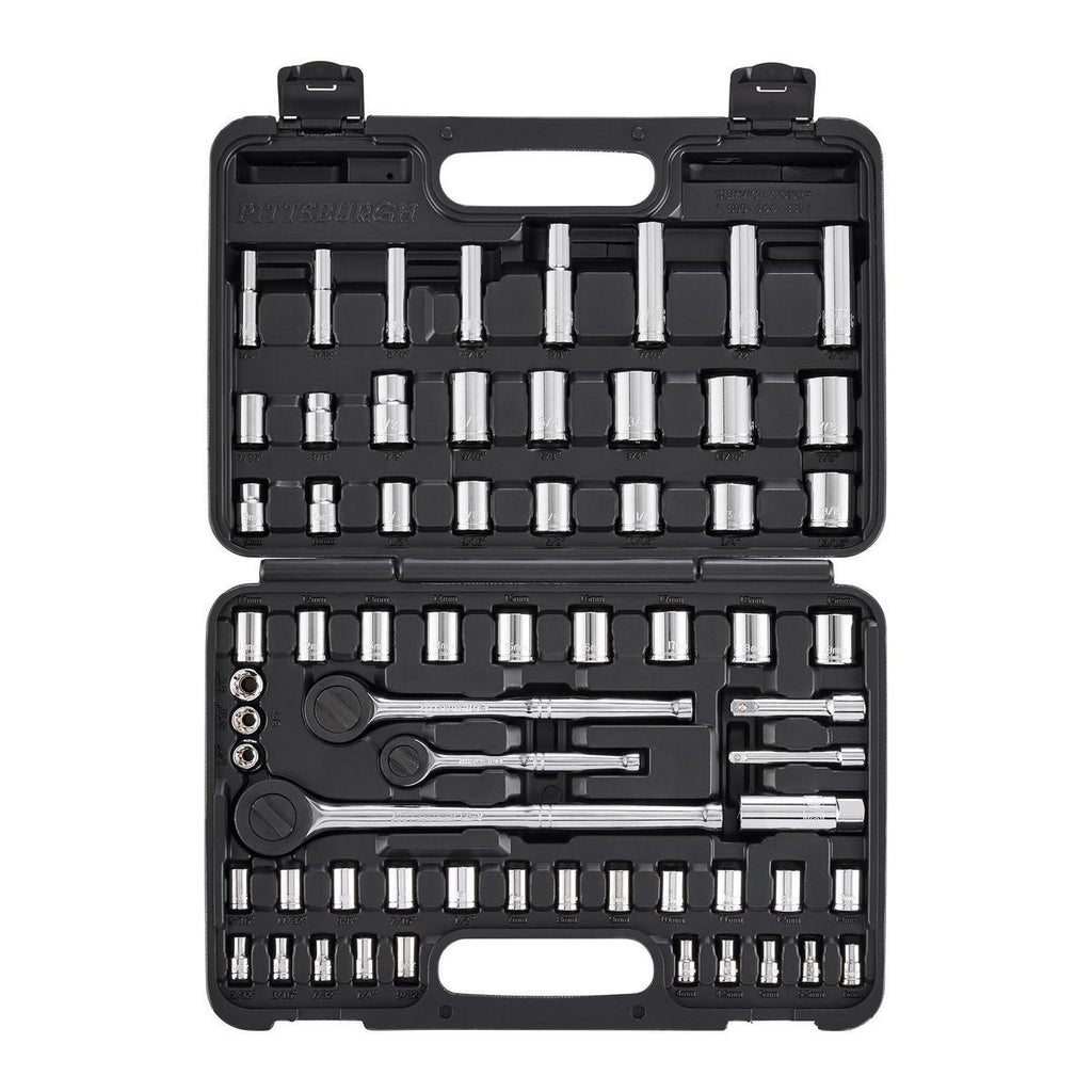 1/4 in., 3/8 in., and 1/2 in. Drive SAE and Metric Socket Set, 64-Piece M598252