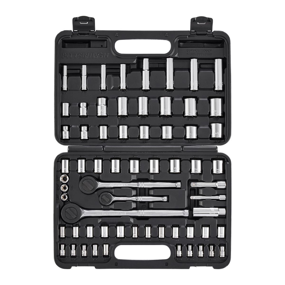 1/4 in., 3/8 in., and 1/2 in. Drive SAE and Metric Socket Set, 64-Piece M598252