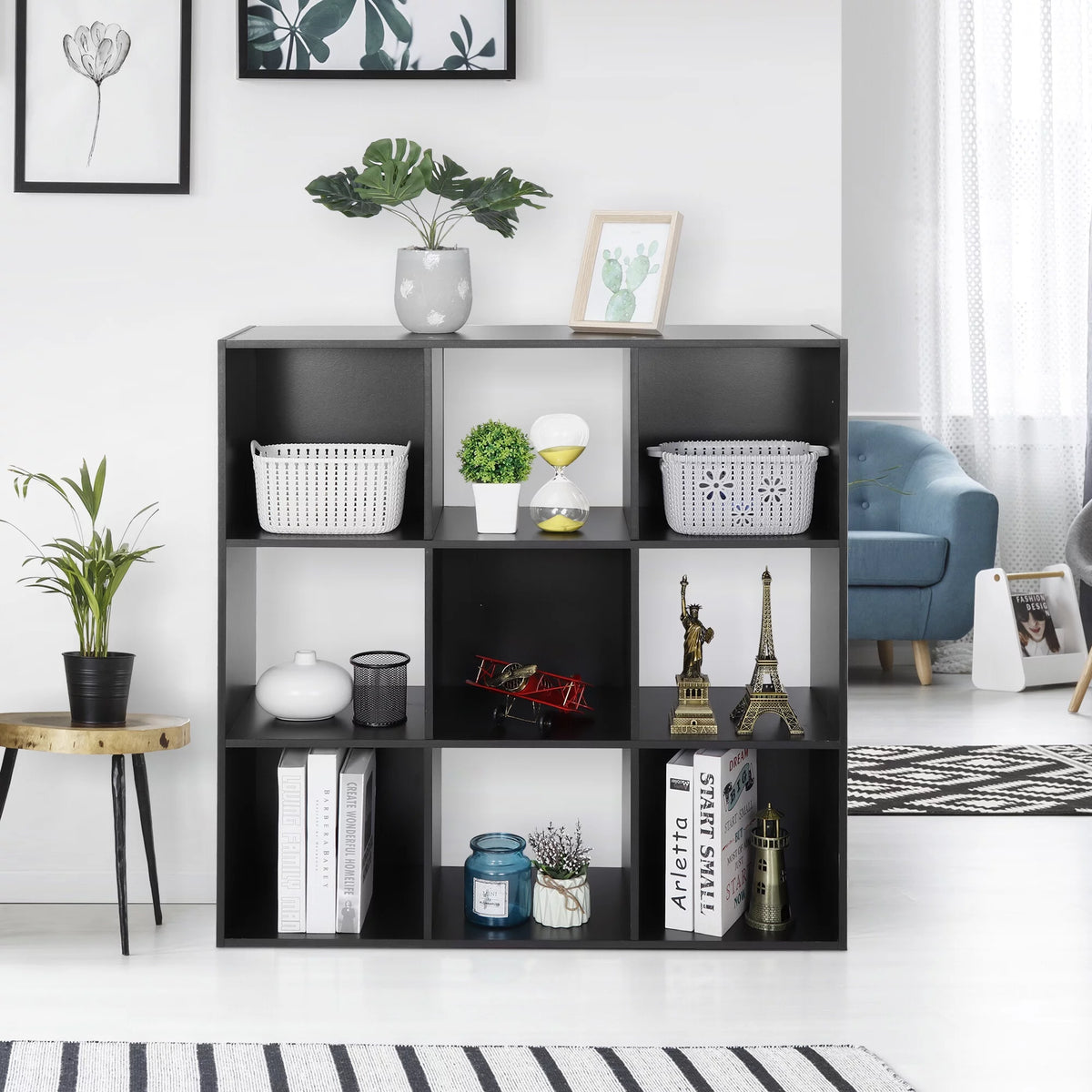 3-Tier 9 Cube Wood Storage Organizer A981