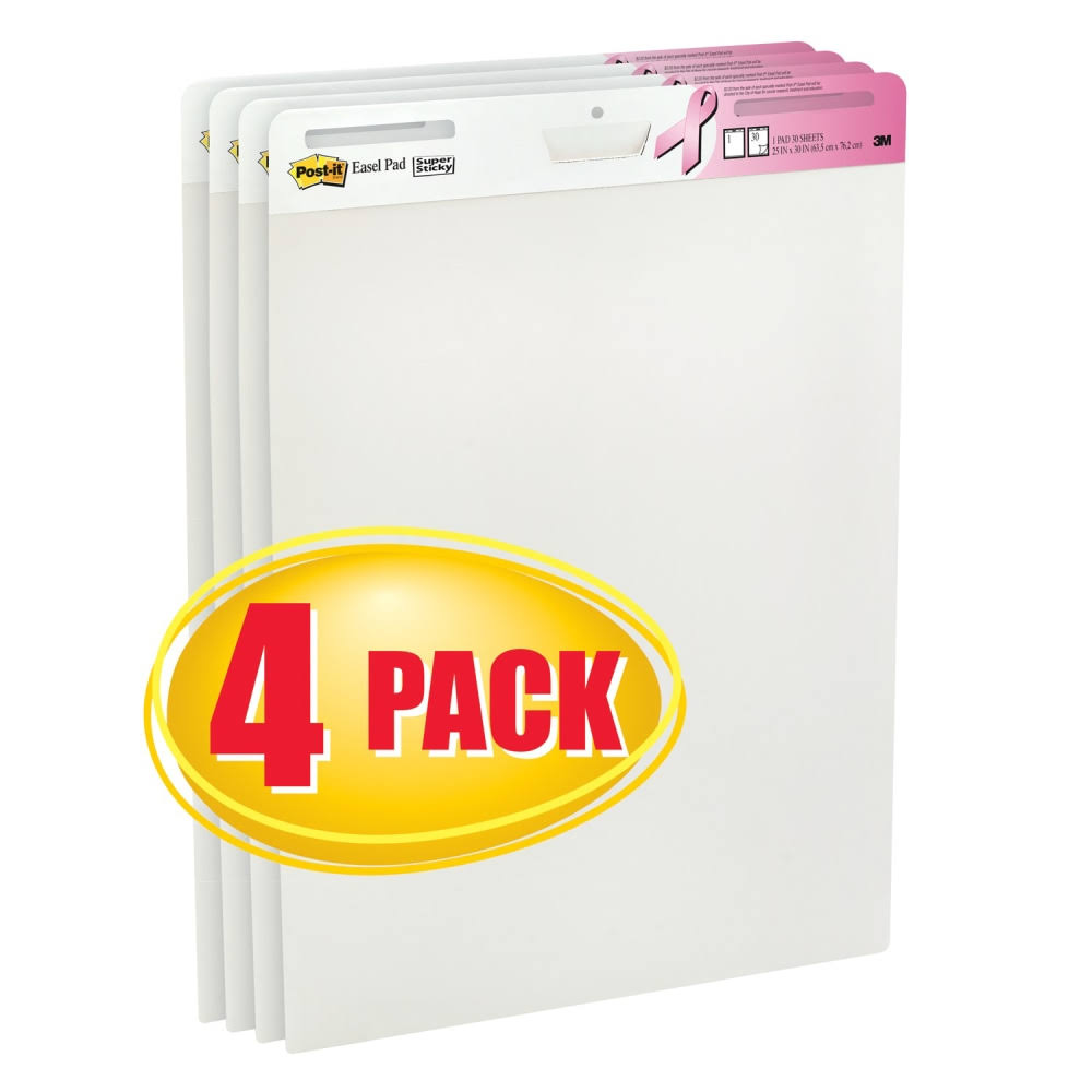 Self-Stick Easel Pad, 25 inch x 30 inch, 30 Sheets, Pack of 4, White Y29976