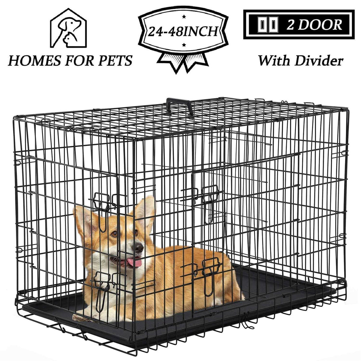 Foldable Large Metal Wire Dog Crate with Plastic Tray N249