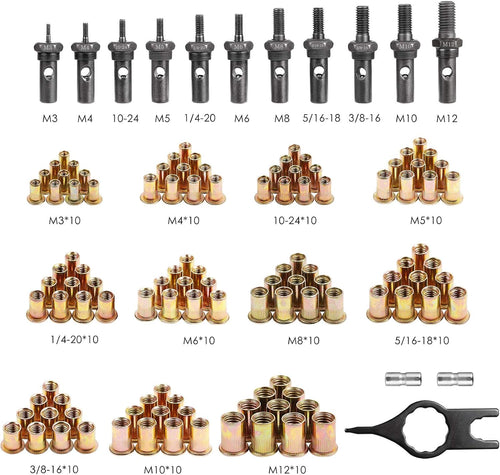 16 Rivet Nut Tool Kit with 11 Mandrels and 110pcs Rivnuts F58665